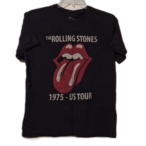 THE ROLLING STONES 1975-US TOUR T-SHIRT BLACK 100% COTTON SIZE XL MENS - Picture 1 of 5
